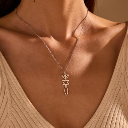 Stainless Steel Jewish Jewelry - Star of David/Hamsa Hand/Menorah/Israel Map Pendant – Israel Necklace for Women & Men - Religious Gifts for Hanukkah, Bar Mitzvah include a Gift Box - color: Silver-Messianic Seal Necklace