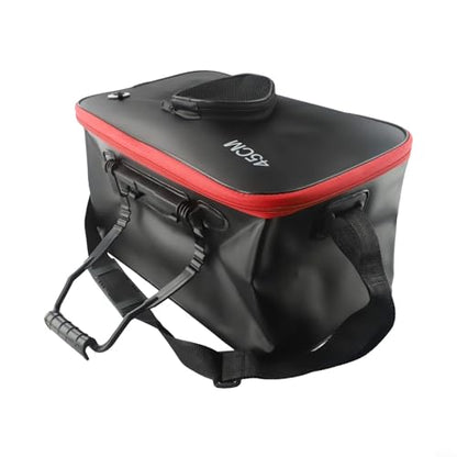 Eva Folding Fishing Bucket Portable Live Fish Box With Mesh Cover Adjustable Shoulder Strap Collapsible Bait Holder For Camping Hiking Outdoor Water Storage Black(30cm) - size: 30cm