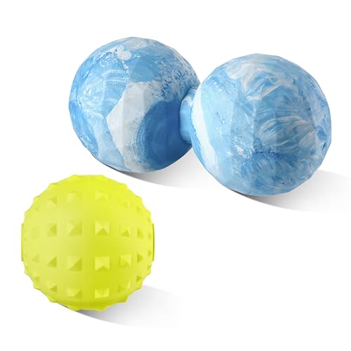 Peanut & Spiky Massage Ball Set, Double Lacrosse Peanut Roller + Firm Spiky Ball for Deep Tissue Myofascial Release, Trigger Point Therapy, Plantar Fasciitis & Muscle Recovery (Blue Mix White+Yellow) - color: Blue Mix White+yellow