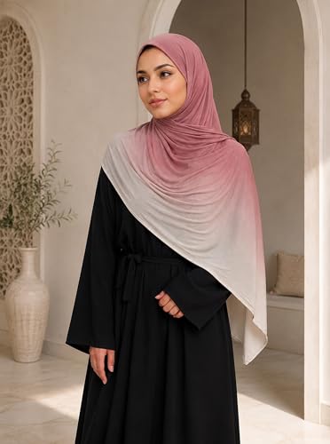 Premium Stretch Cotton Gradient Scarf for Women, Soft Jersey Wrap Shawl, Lightweight Ombre Hijab for Everyday Wear - color: Mctlo2537-opink