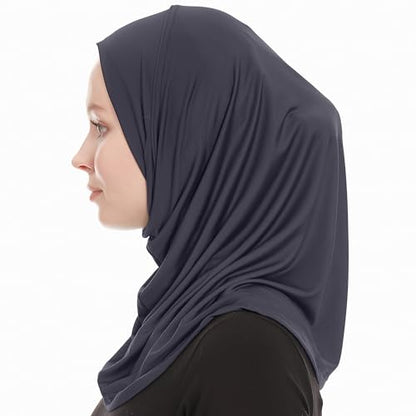 Plain Ready To Wear Amira Hijab for Women - Muslim Instant Amira Jersey Scarf – Soft Muslim One Piece Instant Hijab Headscarf - color: Navy Blue