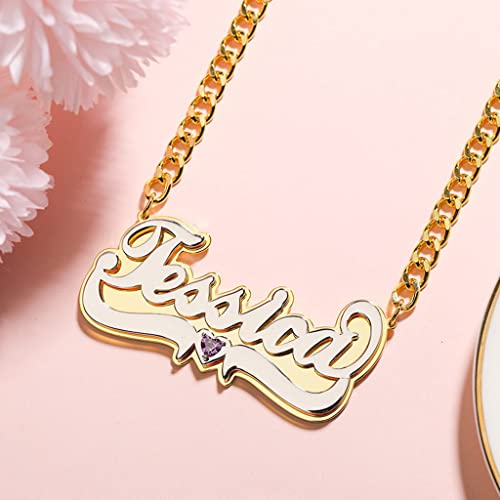 Custom Name Necklace Double Plated Name Necklace Personalized Name Plate Necklaces Name Necklaces for Women 18k Gold Plated Nameplate Pendant - color: Style 20