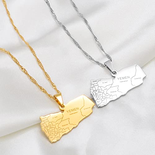 SHOUJIQQ Yemen Map with City Name Pendant Necklace - Men Women Charm Ethnic Hip Hop Country Necklace Choker Jewelry Clavicle - color: White