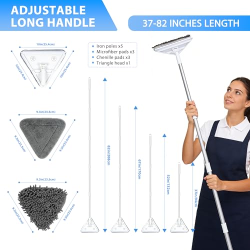Wall Cleaner Mop with 80" Long Handle.3-in-1 Ceiling Cleaning Tool Duster with 180° Foldable & 360° Rotating Head. Includes 6 Washable Pads for Walls, Baseboards, Windows & Floors. No Ladder Needed.