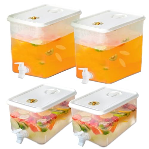Beverage Drink Dispenser for Fridge, Plastic Beverage Dispenser with Spigot，Juice Container Sealed with Filter Screen，Cold Hot Drink Jug for Christmas Party Supplies (4PCS 1Gallon 2Gallon) - color: 4PCS 1Gallon 2Gallon