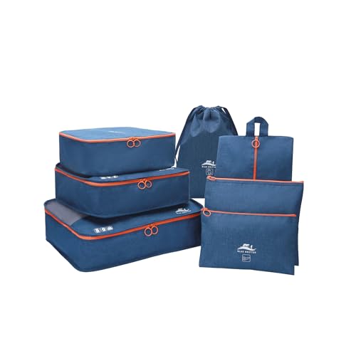 Blue Drifter 7 Set Packing Cubes for Travel, Suitcase Organizer Bags for Carry On Luggage, Luggage Organizer Bags with Toiletry Bag, Shoe Bag & Laundry Bag, Travel Essentials for Men & Women - color: Navy Blue