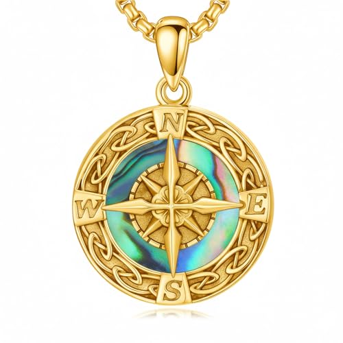Graduation Gifts for Women 925 Sterling Silver Compass/Graduation/Vet/Cross/Stethoscope Necklace for Women - color: Compass-Abalone Shell-Yellow Gold