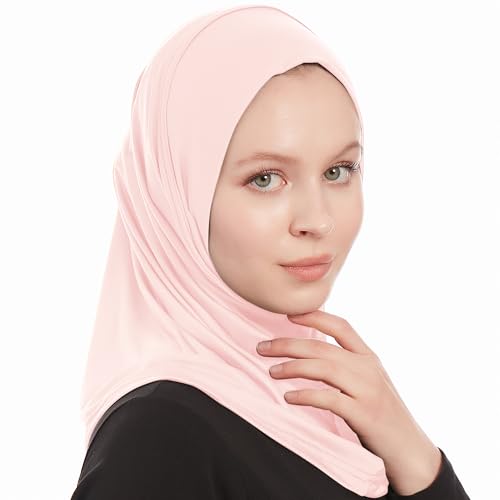 Plain Ready To Wear Amira Hijab for Women - Muslim Instant Amira Jersey Scarf – Soft Muslim One Piece Instant Hijab Headscarf - color: Pink