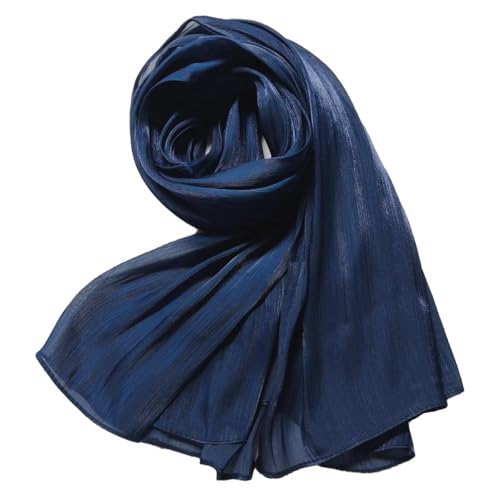 Women Premium Hijab Head Scarf Lightweight Shimmer Scarves Crepe Wedding Shawls and Wraps for Evening Dresses Shiny - color: Deep Blue