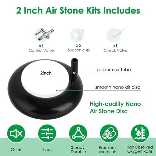 hygger Aquarium Air Stone, Fish Tank Bubbler, Nano Furnace Flue Round Stone Disk, Small Bubbles and High Dissolved Oxygen, with 2 Suction Cups, 1 Adjust Valve, 1 Check Valve (2 Inch) - color: Black, size: 2 Inch