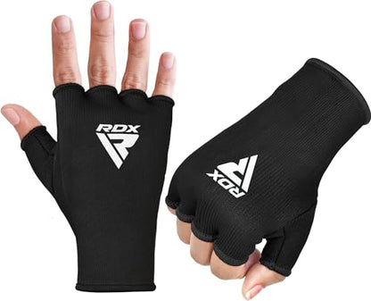 RDX Boxing Hand Wraps Inner Gloves Men Women, Half Finger Elasticated Bandages, Under Mitts Fist Protection, Muay Thai, Kickboxing, MMA, Martial Arts Speed Bag Punching Training - color: Black, size: Large