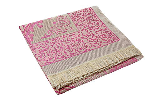 ihvan online Muslim Prayer Rug and Prayer Beads with Elegant Design Cylinder Gift Box, Janamaz, Soft Sajadah, Islamic Gifts Set, Portable Prayers Carpet Mat, Taffeta Fabric, Pink - color: Pink