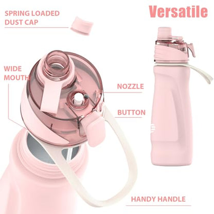 Misting Water Bottle, 24oz Insulated Water Bottle, 2-in-1 Mist & Sip Stainless Steel Water Bottles, Sports Water Bottle for Hiking, Running, Gym - color: Light Pink