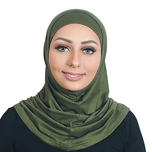 AL AMIRA Hijab Set – Modest 2 Piece Pull-On Headscarf for Women | Soft Cotton Undercap & Scarf Combo for Prayer or Daily Wear - color: Olive Green