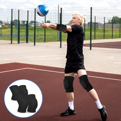 Volleyball Knee Pads and Elbow Brace Pads Set, Compression Breathable Arm and Knee Protection Sleeves with Soft Support Cushion for Men and Women Yoga Dance Football Basketball Running (Black)