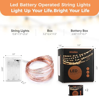 Ariceleo 2 Pack 16.4ft Battery Operated String Lights with Timer, Cool White with Synchronized Twinkle Mode, Fairy Lights Battery Powered, 50 LEDs, Idea for Christmas Bedroom Party Wedding - color: Cool White, size: 2 Pack-Upgrade