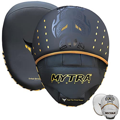 Mytra Fusion Boxing Pads - Focus Mitts MMA Muay Thai Boxing Mitts for Kickboxing Training and Martial Arts - color: Black