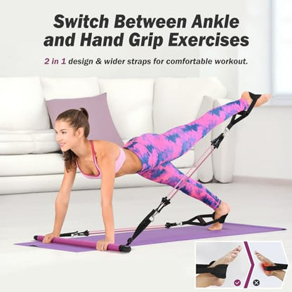 Upgraded Pilates Bar Kit with Resistance Bands Natural Latex for Women & Men, Heavy-Duty Stainless Steel Multifunctional Yoga Pilates Stick for Home Gym Exercise Fitness Equipment Full-Body Workouts - color: Purple Red
