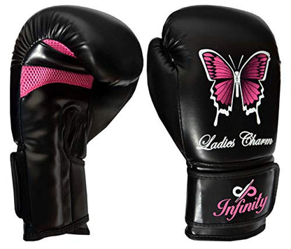 Womens Boxing Gloves Kids MMA Training Ladies Punching Mitts Girls Childrens - color: Black ButterFly Boxing Gloves, size: 14Oz