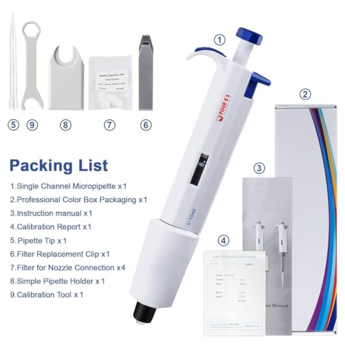 FOUR E'S SCIENTIFIC 1-10mL Pipette, Adjustable Volume Micropipette | Single-Channel Pipettor, Ergonomic Design, Precise Volume Dial - size: 09 (1-10mL)