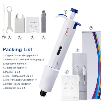 FOUR E'S SCIENTIFIC 1-10mL Pipette, Adjustable Volume Micropipette | Single-Channel Pipettor, Ergonomic Design, Precise Volume Dial - size: 09 (1-10mL)