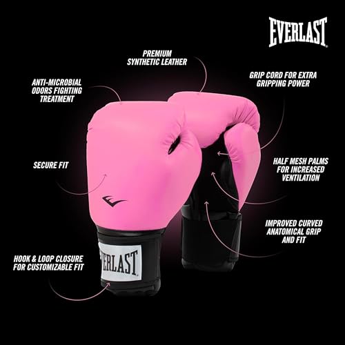 Everlast Prostyle 2 Youth Boxing Gloves, Entry Level Training Gloves for Men and Women, Secure Fit Hook and Loop Closure & Ventilation, Heavy Bag & Speedbag Training. - color: Pink