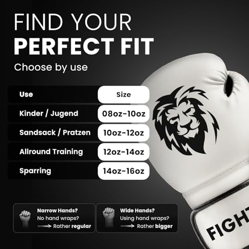 FIGHTR® Boxing Gloves - Maximum Protection & Stability | Boxing Gloves for Boxing, MMA, Muay Thai & Kickboxing | Sizes 8-16 oz - color: White / Black, size: 16 oz