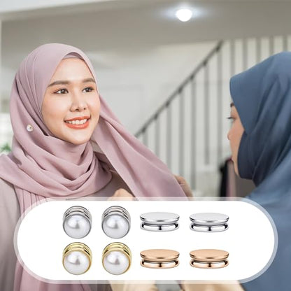 8pcs Hijab Magnetic Pins, Matte Plating Hijab Magnets Pearl Veil Pin Magnetic Scarf Clasp Brooch Strong Hijab Magnet Pins Buttons for Women Clothing Dress Scarves (Gold & Silver)