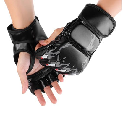 White Kickboxing Sparring Gloves Half Finger Boxing Gloves Open Palms MMA Gloves for Men Women Training Grappling Fighting Punching Bag - color: Black