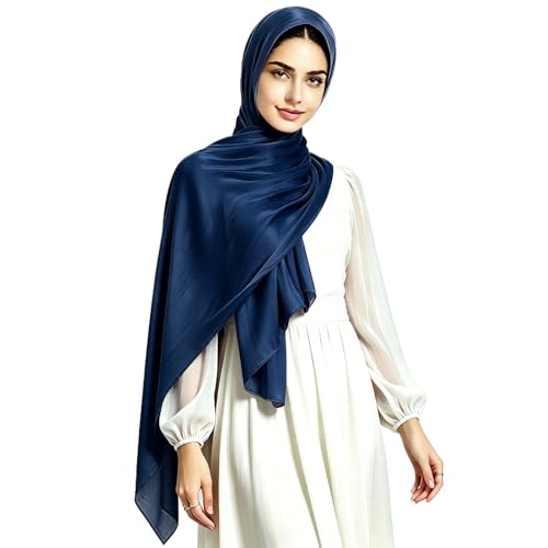 Women Premium Hijab Head Scarf Lightweight Shimmer Scarves Crepe Wedding Shawls and Wraps for Evening Dresses Shiny - color: Deep Blue