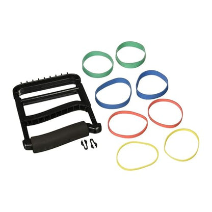 Rolyan Ergonomic Hand Exerciser with Padded Handle, Adjustable Squeeze Tool, 4 Pairs of Rubber Bands for Progressive Resistance, Improves Hand Grip Strength in Fingers, Hand, & Thumb, Black - color: Black, style: Padded Handle
