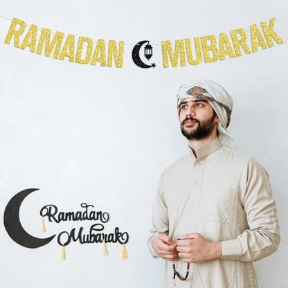 Ramadan Mubarak Banner, Eid Mubarak Festival Party Hanging Decorations, Ramadan Kareem/Happy Eid, Hajj Mubarak Umrah Mubarak Islamic Party Decorations Supplies