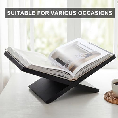 Wooden Book Stand for Reading, Large Open Book Holder for Desk, Solid Wood Book Display Stand for Bible, Cookbook, Quran. (Black)