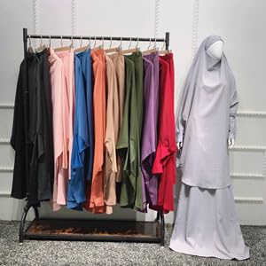 Womens Muslim Abaya Solid Prayer Dress Islamic Maxi Kaftan with Hijab Dubai Full Length 2 Piece Dress - color: Dark Green