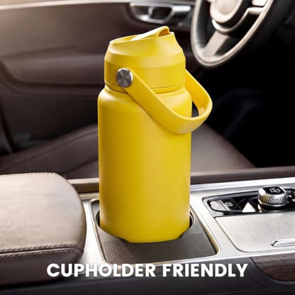 Fijinhom 18oz Insulated Stainless Steel Water Bottle, Wide Mouth Double Wall Vacuum, Silicone Straw, Sweat & Leak Proof, BPA Free Insulated Water Flask for Travel, Keep Cold 24h Hot 12h, Yellow - color: Yellow, size: 18 Ounces