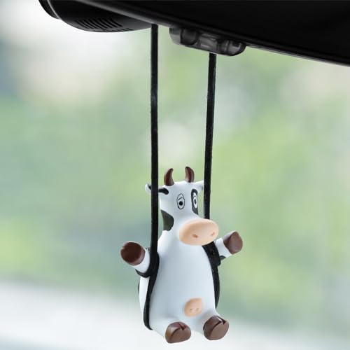 YGMONER Swinging Cow Car Hanging Ornament – Favorite Farm Animal Car Interior Mirror Decorations, Funny Rear View Mirror Hanging Accessories, Ideal Gift for Animal Lovers (Cow) - color: Cow