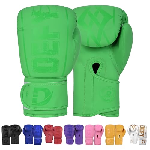 DEFY Boxing Gloves for Men & Women - Premium Quality Synthetic Leather Boxing Gloves for Training - Perfect for Punching Heavy Bags, Sparring, & Fighting Gloves - color: Green, size: 10oz