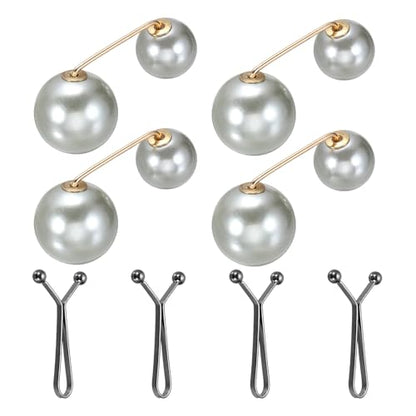 MECCANIXITY Artificial Pearl Brooch Pins,Safety Pins Sweater Shawl Clips for Women, Anti-Exposure Neckline Waist Adjuster for Scarf, T-Shirt, Pants,Black,Gray,8pcs,2 Styles - color: Black,Gray