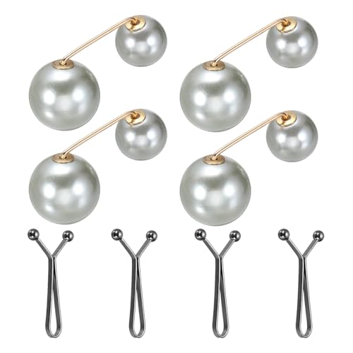 MECCANIXITY Artificial Pearl Brooch Pins,Safety Pins Sweater Shawl Clips for Women, Anti-Exposure Neckline Waist Adjuster for Scarf, T-Shirt, Pants,Black,Gray,8pcs,2 Styles - color: Black,Gray