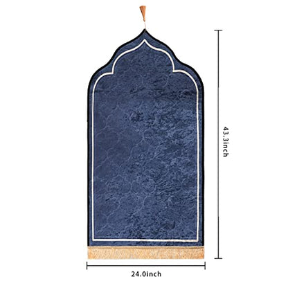 Muslim Prayer Rug Islamic Mat for Muslim Prayers Great Ramadan Gift for Muslim Men Women Portable Prayer Mat Rug Turkish Pocket Praying Rug Thick Large Padded Sajadah Muslim Prayer Rug Velvet Carpet - color: Blue