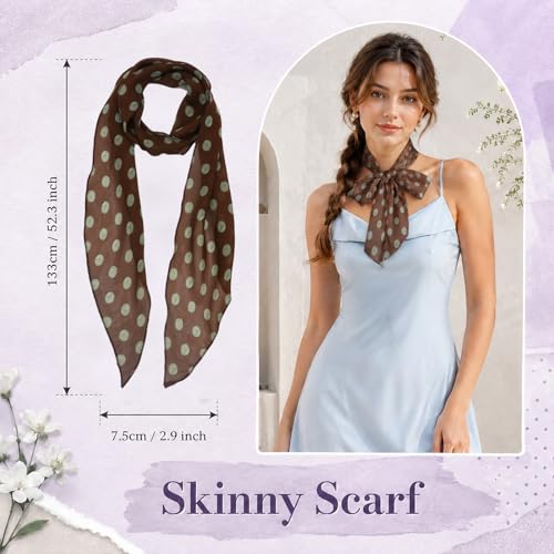 Polka Dot Scarf for Women, Chiffon Womens Scarves for Travel Date - color: Brown