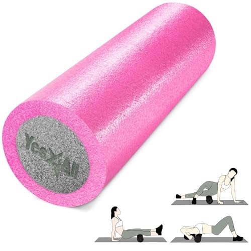 Yes4All High-Density EPP Round Back Roller Foam, Exercise Foam Roller for Yoga, Pilates & Stretching - 12, 18, 24, 36 inch - color: ‎18 Inches - Pink/Grey