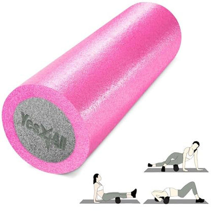 Yes4All High-Density EPP Round Back Roller Foam, Exercise Foam Roller for Yoga, Pilates & Stretching - 12, 18, 24, 36 inch - color: ‎18 Inches - Pink/Grey