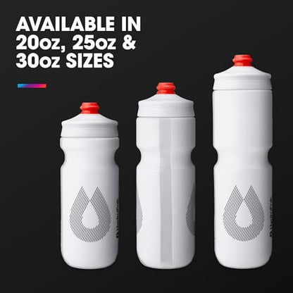 HydraPak Breakaway Surge Lightweight Bike Water Bottle 2-Pack (20oz, 25oz, 30oz) - High Flow, Cycling & Sports Squeeze Bottle - color: White, size: 25oz/740ml