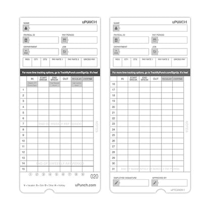 100 uPunch Time Cards for HN4000 - style: 100 uPunch Time Cards