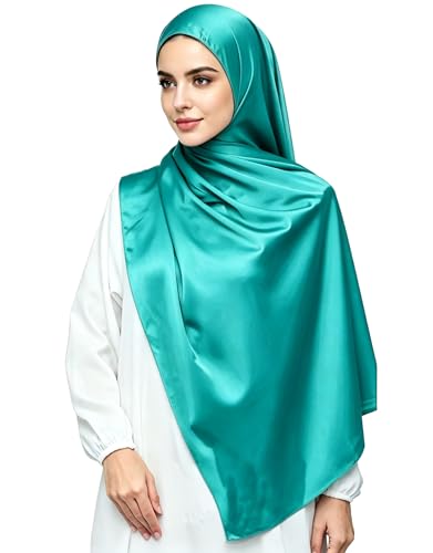 Lina & Lily Luxury Satin Hijab Head Scarf Shawl Wrap for Muslim Women Extra Long - color: Light Teal