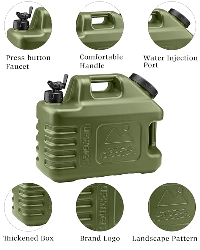 UPWOIGH 3.5 Gal Camping Water Jug with Spigot, Military Green, 1 Pack | BPA-Free HDPE, Dual Cap Openings, Built-In Handles, Leak-Resistant Design, Portable Storage for Travel and Emergencies - color: Military Green