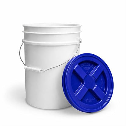 5 Gallon Bucket - Food Grade w/Lid BPA-Free, White/Blue, 3 | Airtight Gamma Seal Screw-On Lid, Heavy-Duty 90 Mil HDPE Plastic, Food Safe and Durable Container, Bulk Storage, Made in USA - color: White/Blue, size: 3 Packs
