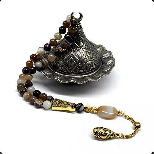 -ELEGANCE COLLECTION- Prayer Beads-Tesbih-Tasbih-Tasbeeh-Misbaha-Masbaha-Subha-Sebha-Sibha-Rosary (BANDED AGATE Stone (8mm -33 Beads))