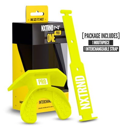 Nxtrnd One Pro Football Mouth Guard, Interchangeable Strap, Fits Adult & Youth (Neon Yellow) - color: Neon Yellow Pro